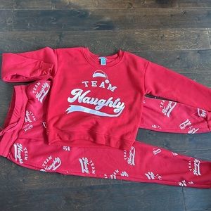 Womens Christmas Jogger Set Sweatpants Sweatshirt New XS Team Naughty